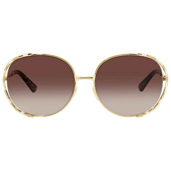 NEW Gucci Brown and Gold Oval Women\'s Sunglasses
